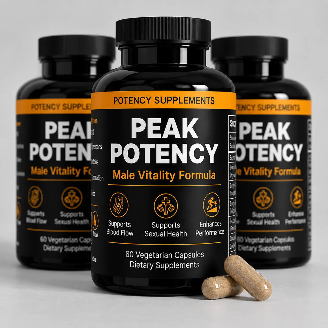 Peak Potency capsules, 60 vegetarian capsules per bottle